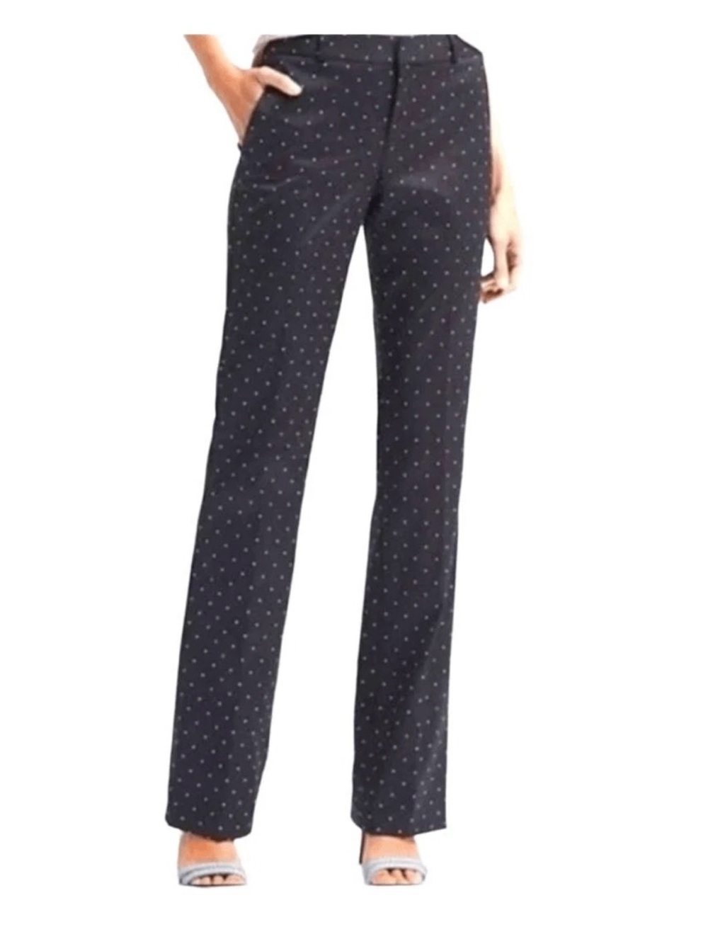 Banana Republic Logan Dress Pants Women's 6 Navy White‎ Polka Dots Stretch Boot
